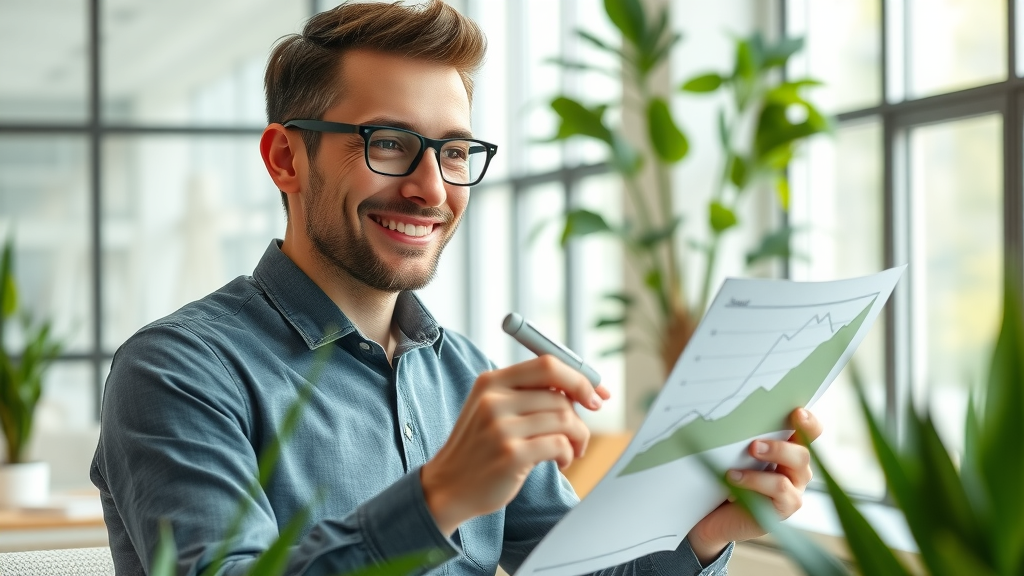 business valuation motivated small business owner analyzing business growth in modern office with plants