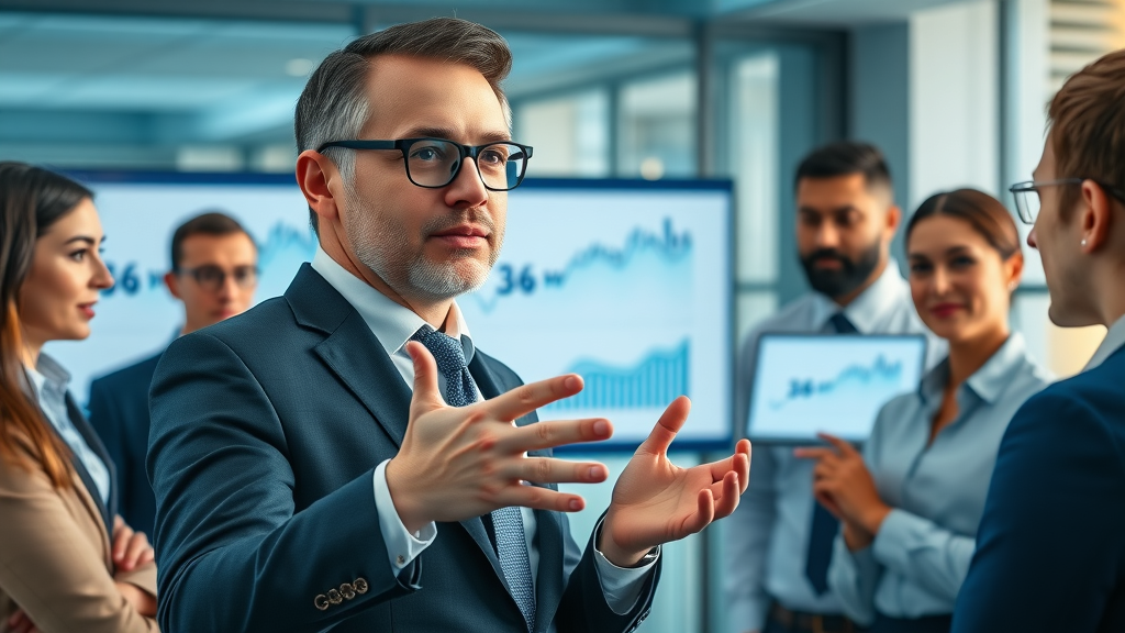 Business owner presenting sales performance statistics when selling a business