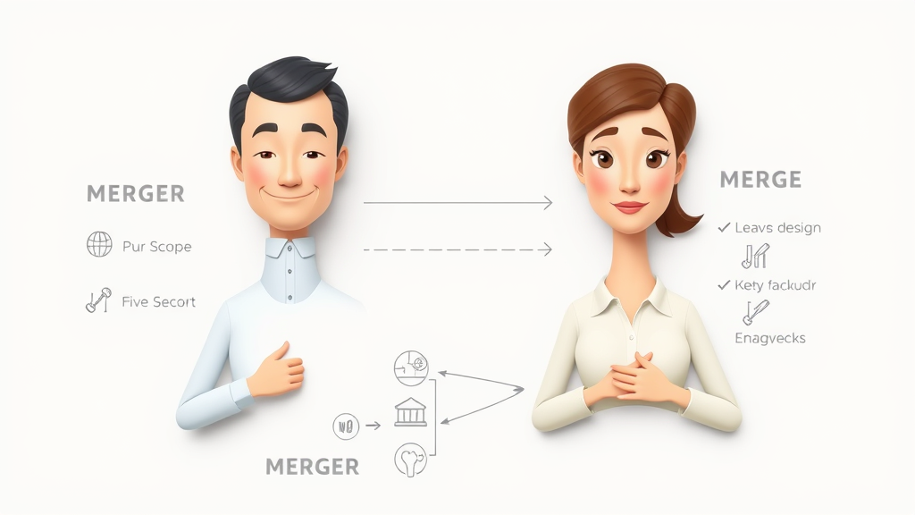 Infographic showing types of mergers and acquisitions: horizontal, vertical, conglomerate, market-extension