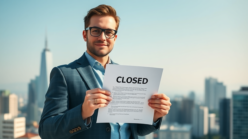 successful entrepreneur standing with closed deal contract for buying a business