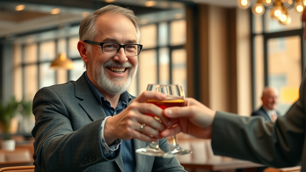 former business owner celebrates successful sale with business broker, business sale, business brokers