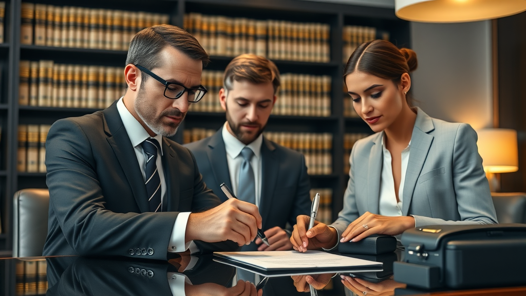 business acquisition lawyers financial experts signing acquisition agreement