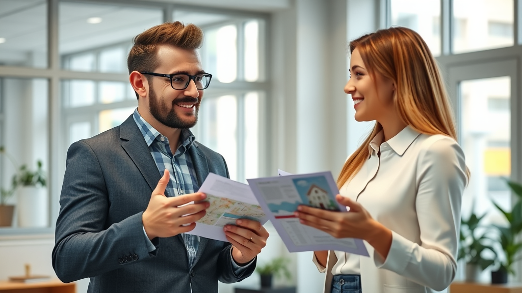confident homebuyer negotiating broker fee with real estate agent