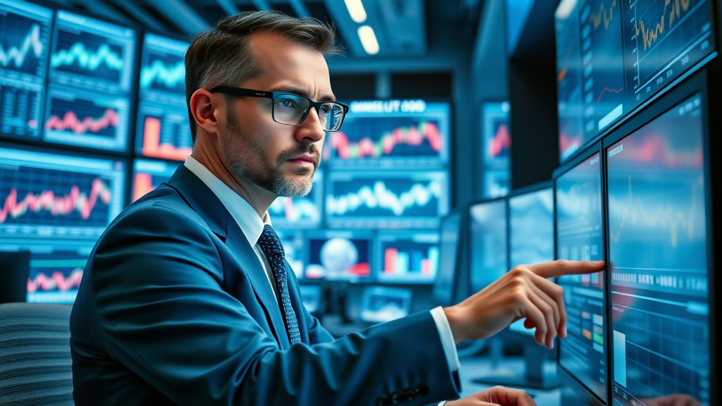 professional broker analyzing market data for business sale