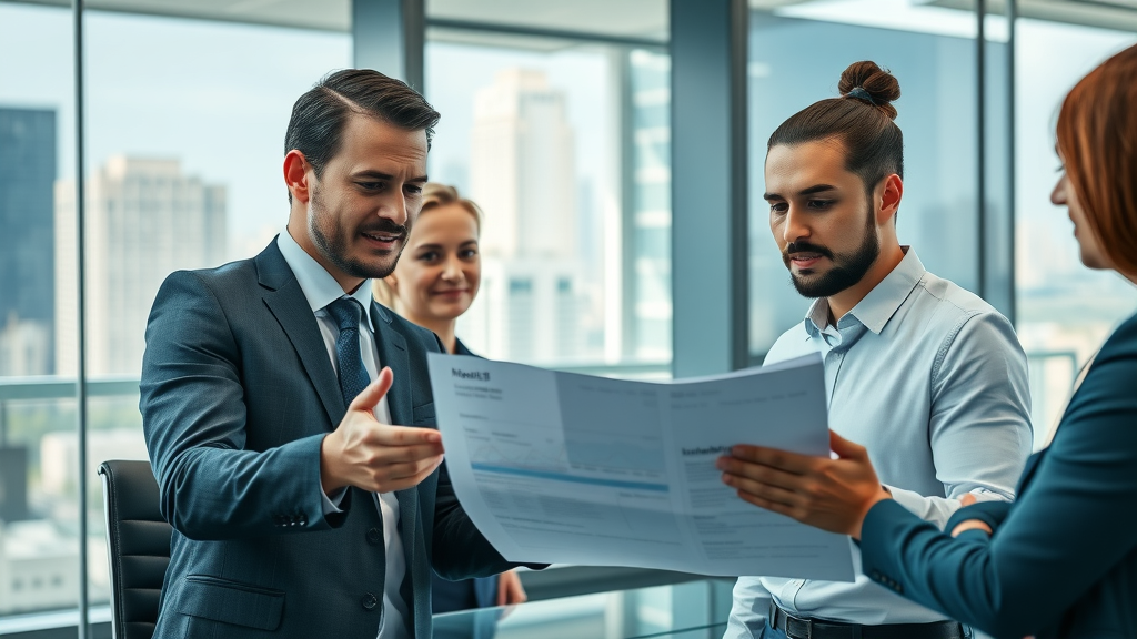 Mergers and Acquisitions professionals in boardroom analyzing documents
