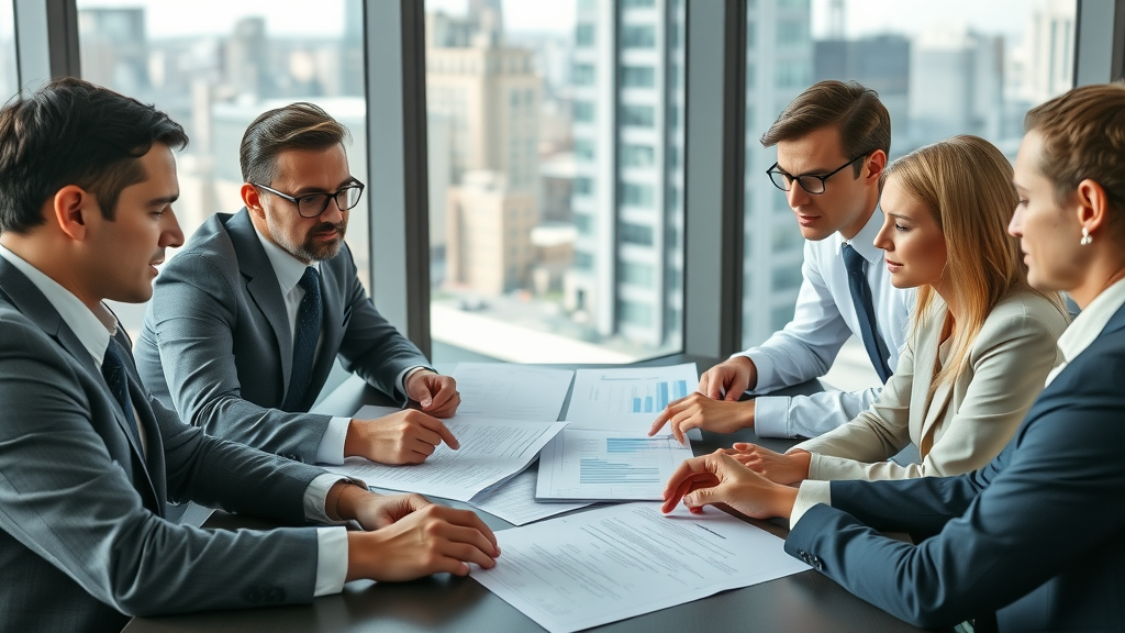 Diligent professionals reviewing documents for due diligence when buying a business