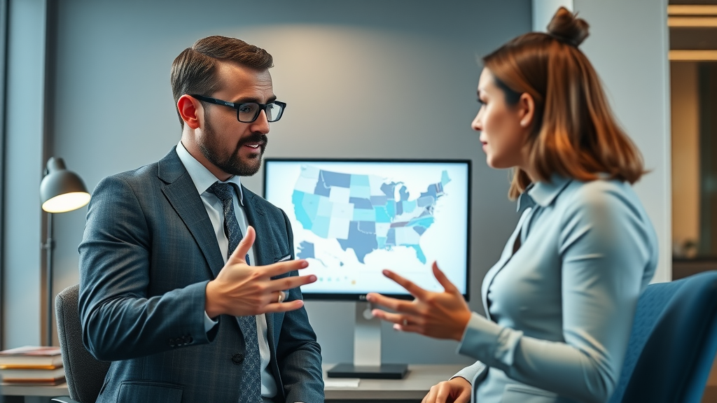 business owner consulting tax advisor about state local tax implications of business sale