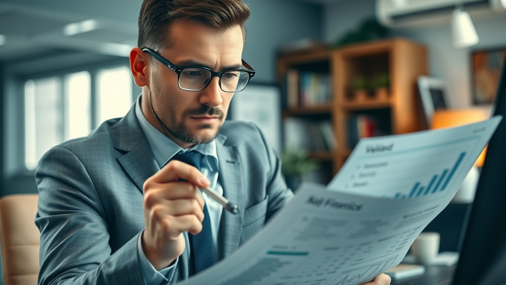 business broker expertly analyzing financial documents for business valuation