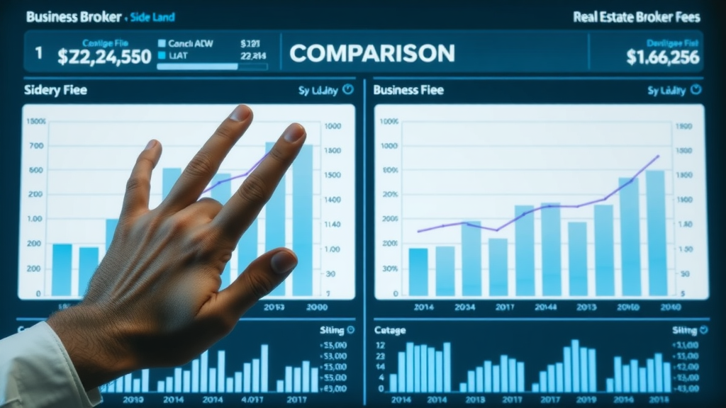 Comparison chart of business broker and real estate broker fee percentages with modern dashboard visuals