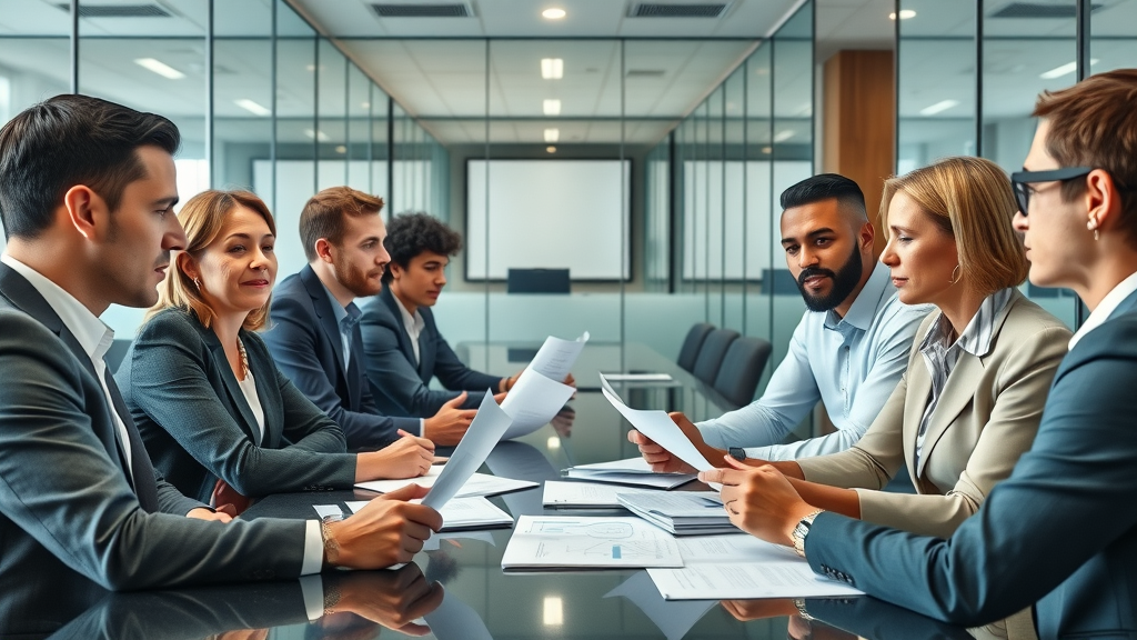 group of diverse business brokers evaluating business sale, business brokers