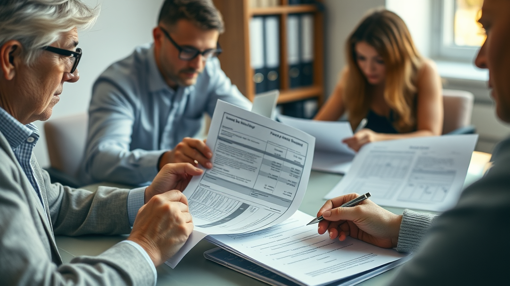 People reviewing closing documents showing agent commission and broker fees, Closing costs, real estate agent, broker fee breakdown