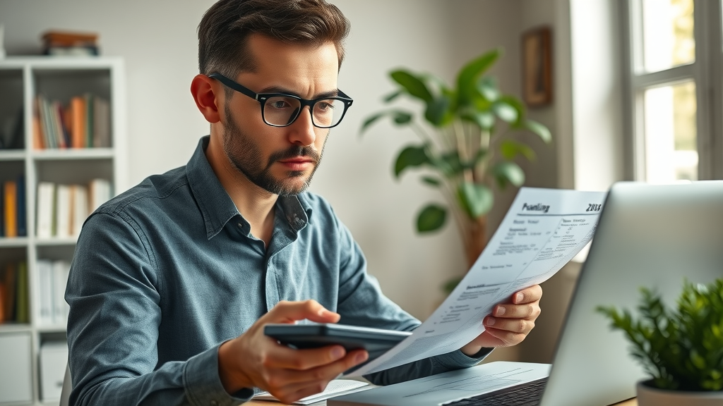 Contemplative buyer calculating budget for buying a business