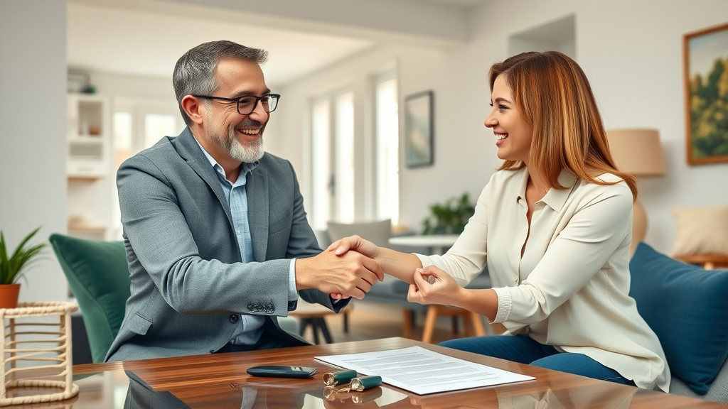 happy homeowner celebrating after successful broker fee negotiation